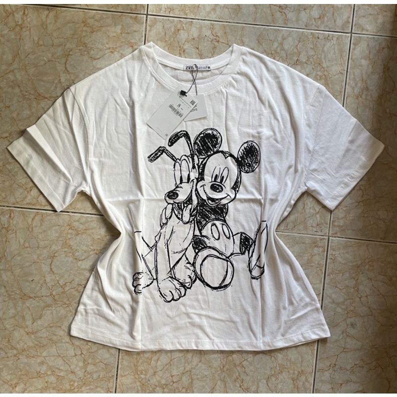 Áo Zara Xuất Xịn Mickey Form Dài Trắng Size S ( Có Sẵn )