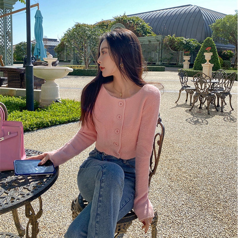 Áo khoác len dáng ngắn phối nút phong cách Hàn Quốc thời trang mùa thu cho nữ