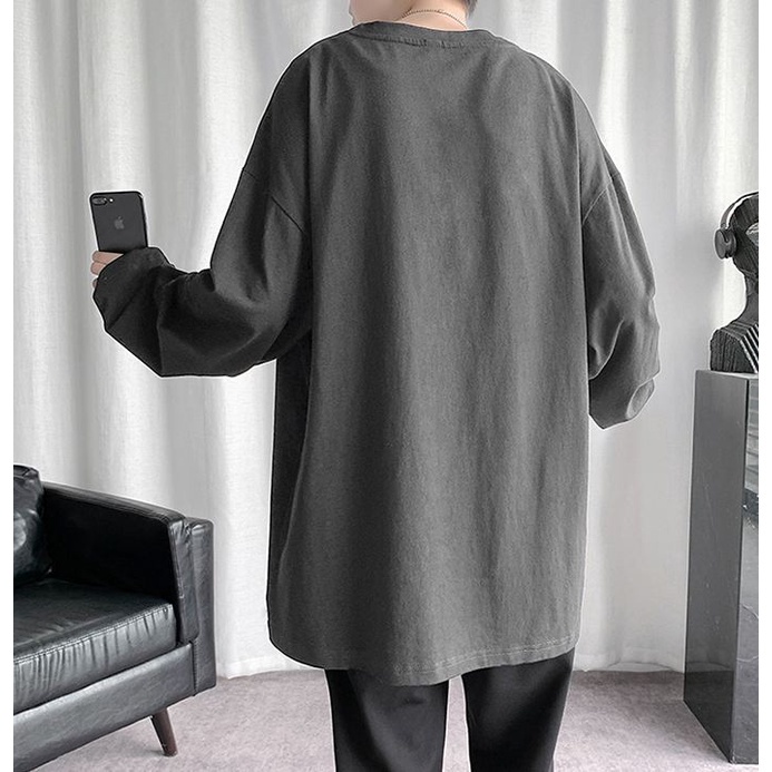 Áo thun tay dài cổ tròn in hình 3 màu phong cách Hàn Quốc cho nam và nữ