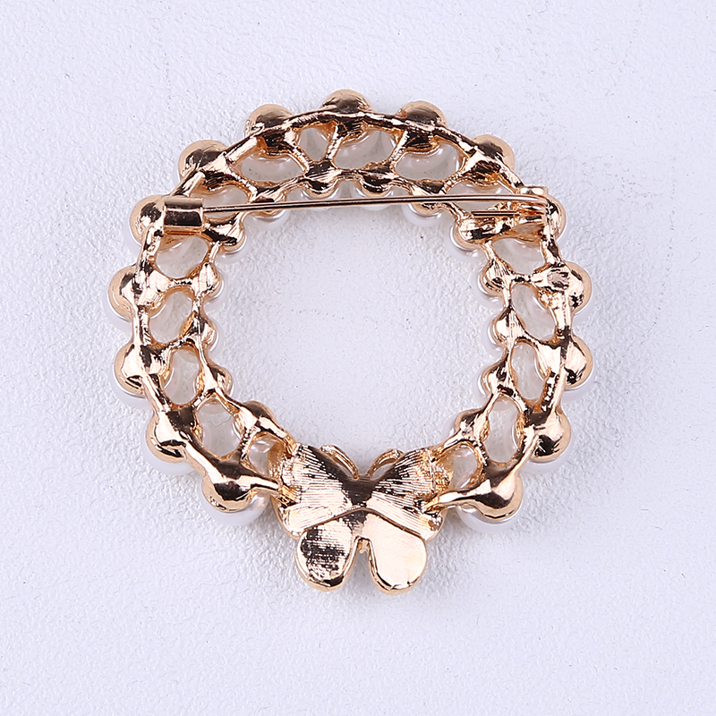 Ghim cài áo hình bươm bướm màu vàng / bạc đính 2 vòng ngọc trai giả xinh xắn