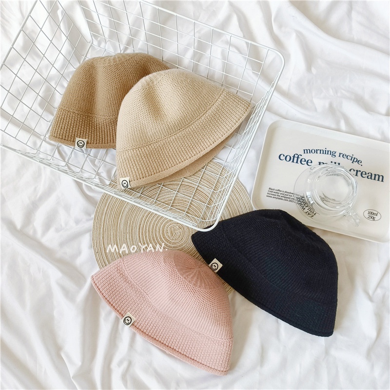 Mũ bucket Dệt Kim Họa Tiết Mặt Cười Đơn Sắc Cá Tính Thời Trang Cho Bé Trai Và Bé Gái