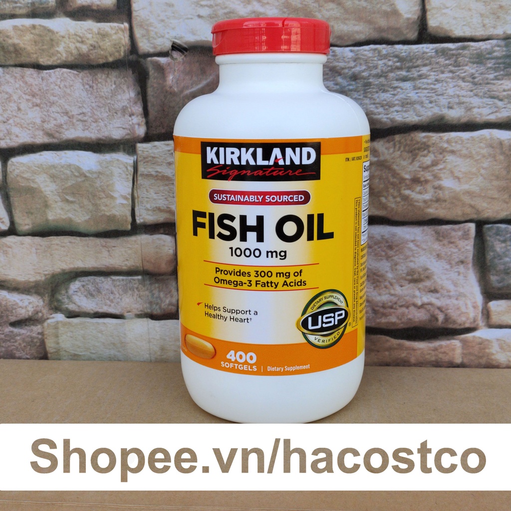 Tem Nhăn Viên Uống Fish Oil Dầu Cá Kirkland 400 Viên của Mỹ