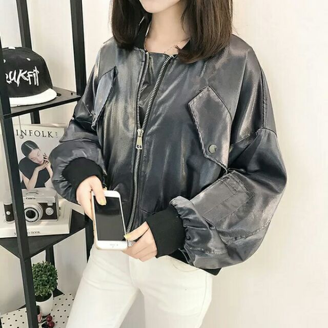 Áo bomber xám bạc cực đẹp