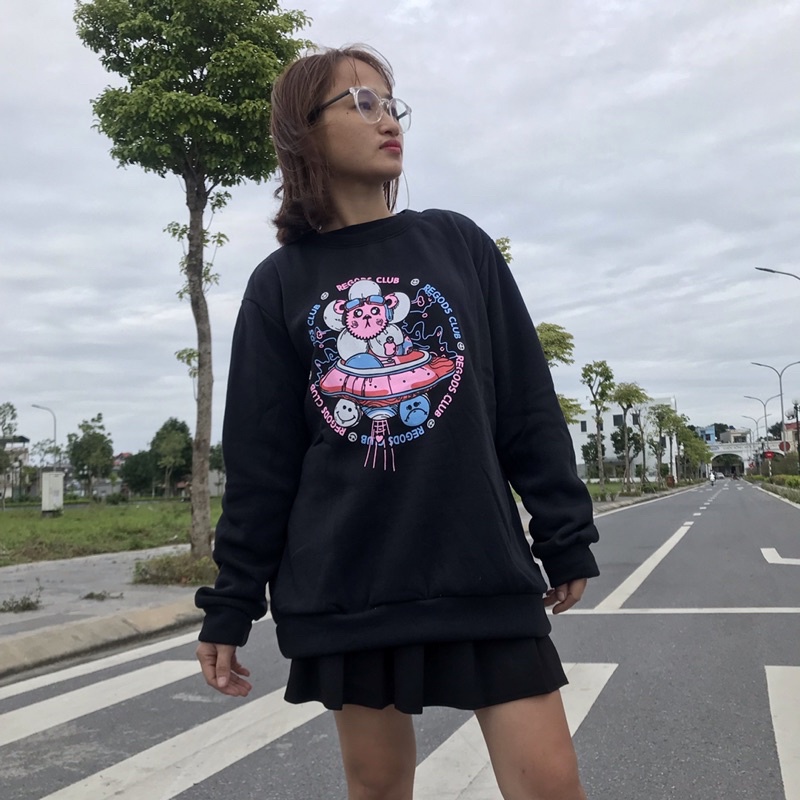 Áo Sweater nam nữ fom rộng unisex chất nỉ bông in hình đĩa bay oversize đến 68kg mặc vừa phong cách Hàn Quốc AT 1122