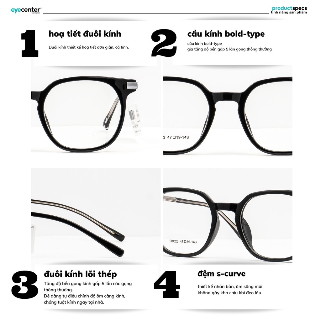 Gọng kính cận nam nữ A01-S chính hãng ENZO by ZAC &amp; CODY nhập khẩu Eye Center Vietnam