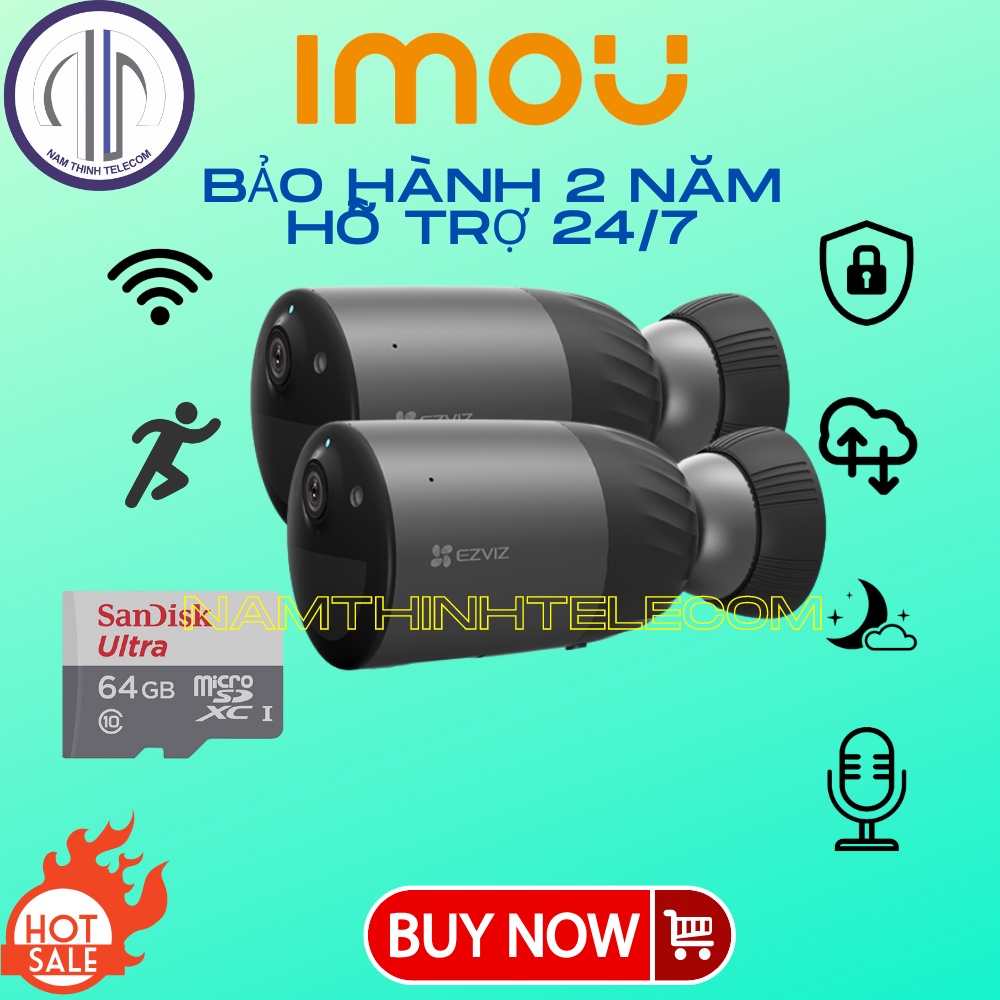 Camera không dây EZVIZ BC1C dùng pin ngoài trời, màu ban đêm, năng lượng mặt trời, đàm thoại 2 chiều, chính hãng