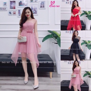 Đầm lưới dự tiệc váy so le + Ảnh thật
