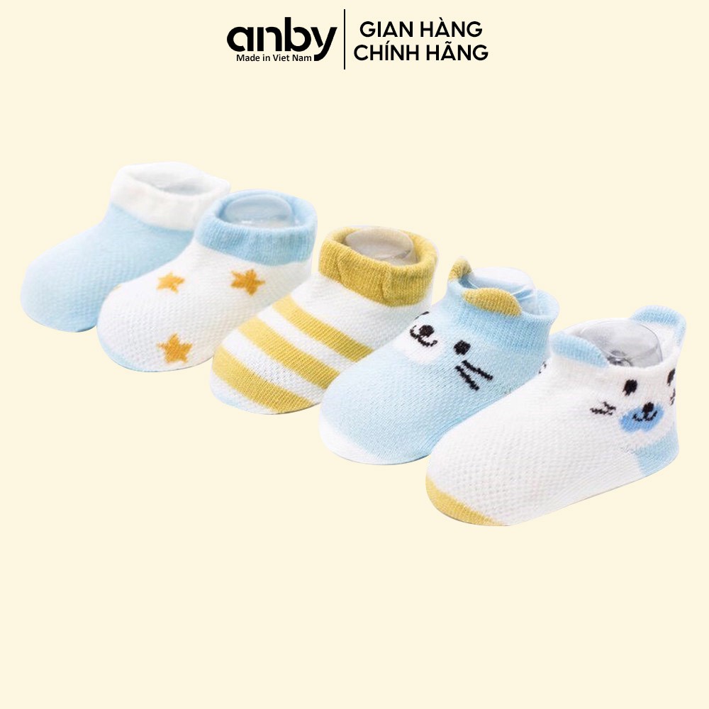 Set 5 đôi tất lưới trẻ em ANBY cotton chống trượt cho bé từ sơ sinh đến 2 tuổi