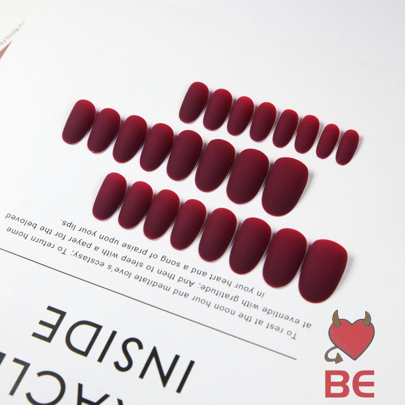YADORNOS Set 24 Móng Tay Giả Màu Đỏ Rượu Vang Trang Trí Móng Tay