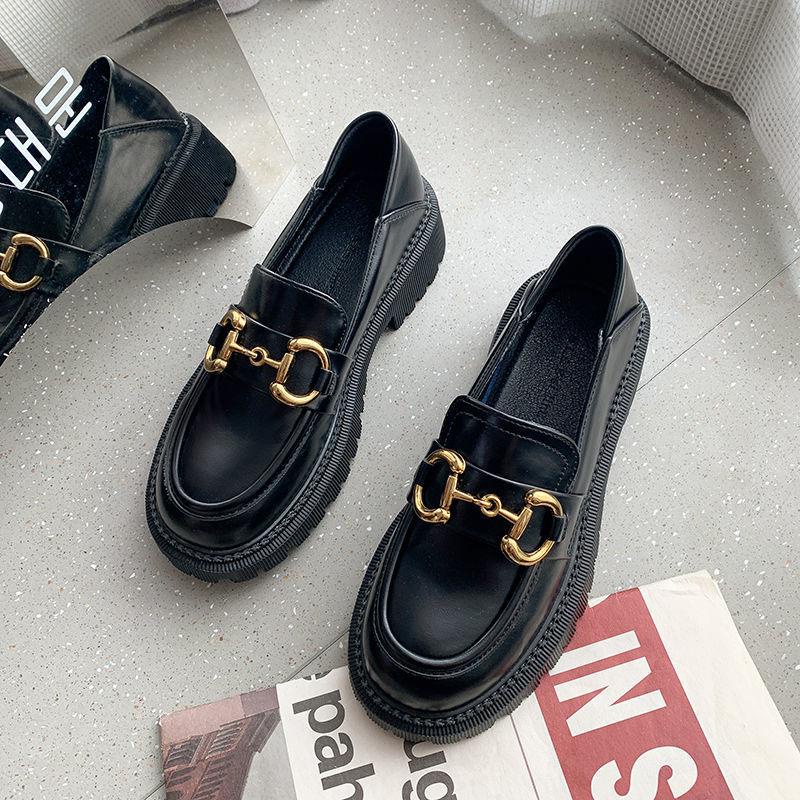 Giày lười da đế dày tăng chiều cao 4cm phong cách Anh Quốc thời trang 2021 cho nữ