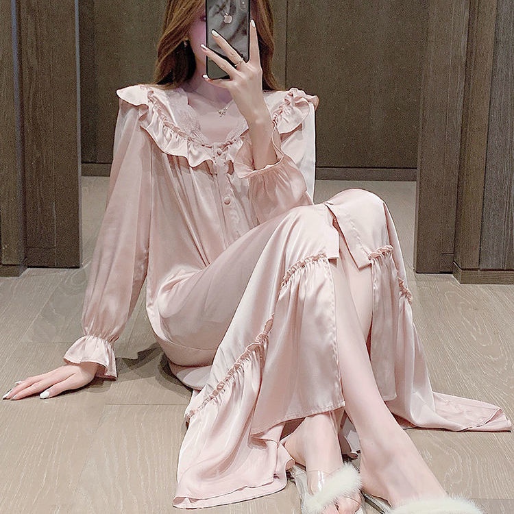 Đồ ngủ Tay Dài Phối Ren 2 Màu Tùy Chọn Phong Cách Pháp