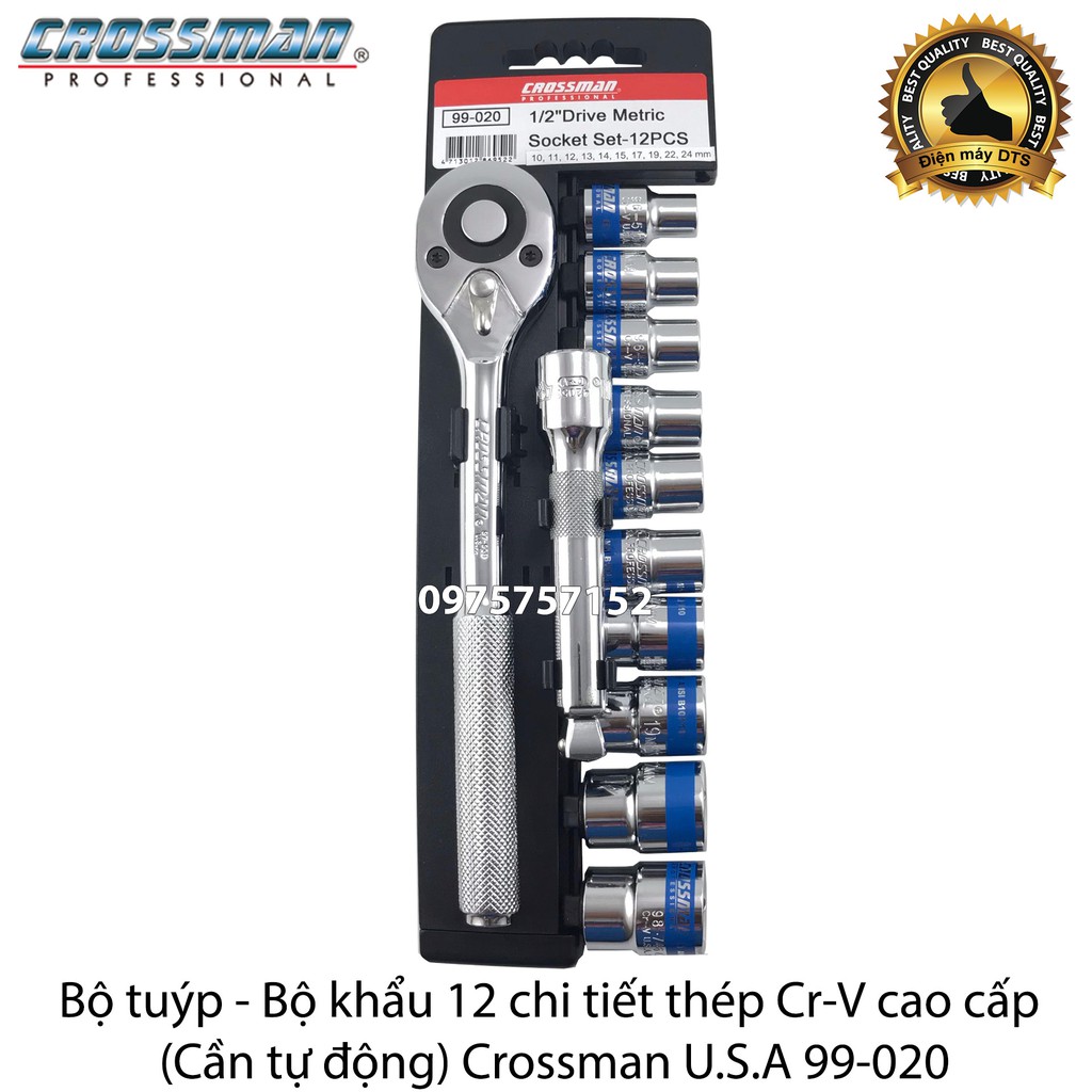 Bộ khẩu sửa chữa xe máy 12 chi tiết thép Cr-V cao cấp Crossman U.S.A (Chính hãng)