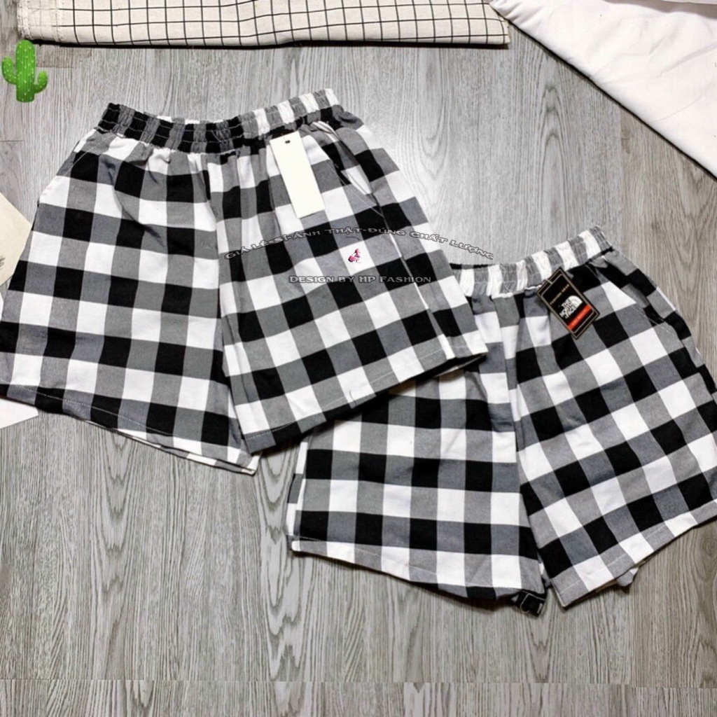 Quần short đùi nữ ngắn thể thao lưng thun vải caro dệt có túi mẫu mới 2022 - mới