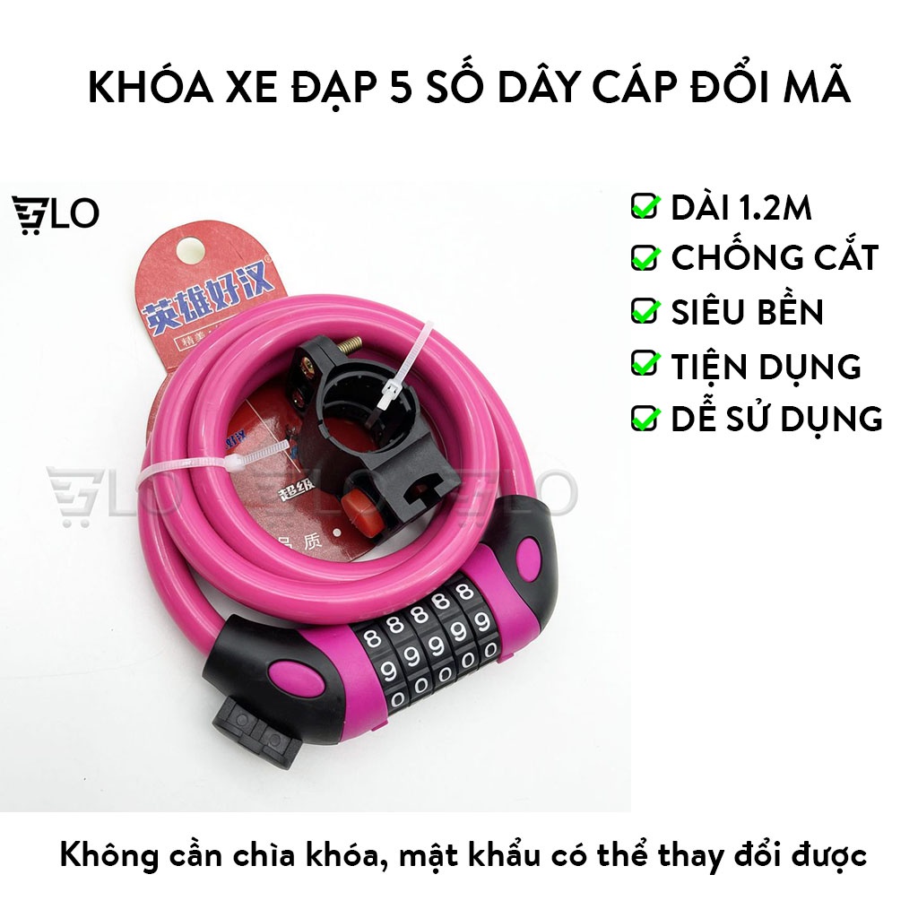 Khóa Xe Đạp 5 Số Dây Cáp Đổi Mã Dài 1.2m