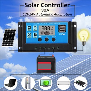 Bộ sạc năng lượng mặt trời 12V 30A Bộ Điều khiển sạc pin năng lượng mặt trời với 2 cổng USB 5V
