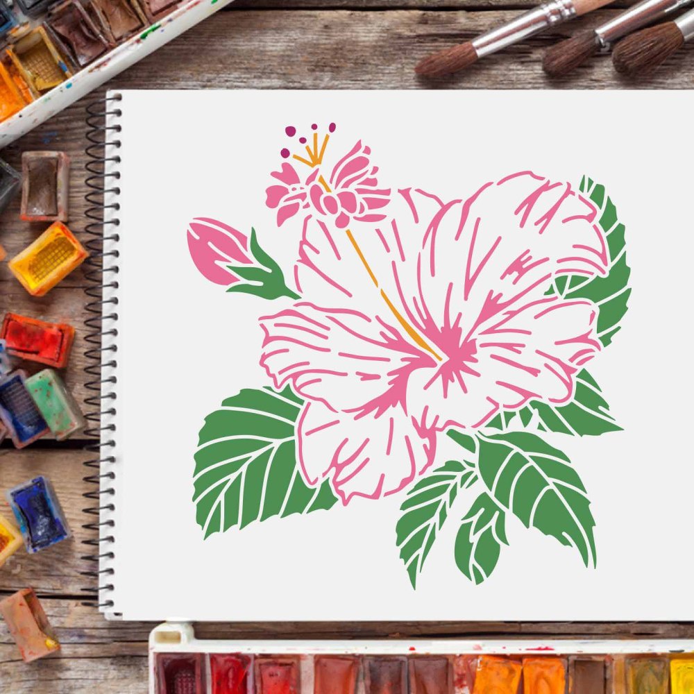 1 Khuôn Vẽ Hibiscus Hình Vuông Bằng Nhựa