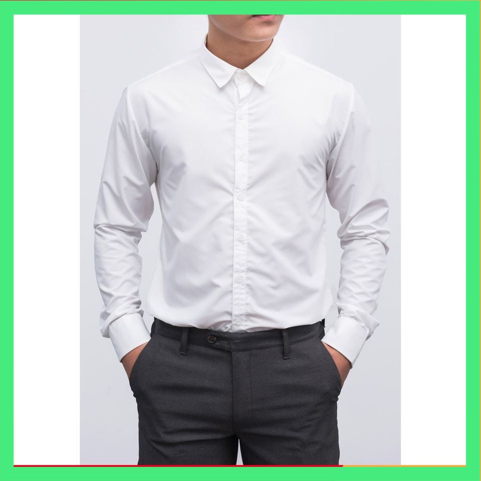Áo Sơ Mi Nam Trắng Cúc Trắng Dáng Body Vải Không Nhăn Hàng Đẹp