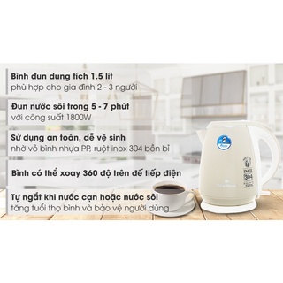 Bình đun siêu tốc bluestone 1.5 lít ktb-3453 kem