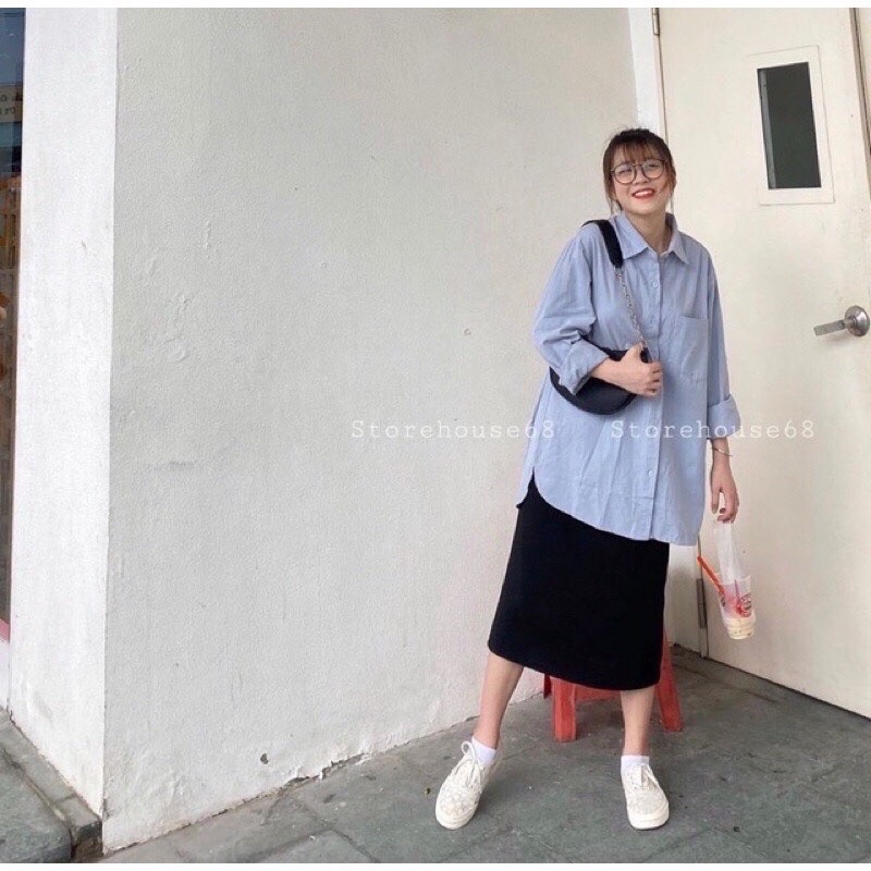 Áo sơ mi 1 túi xẻ vạt form thụng đủ màu
