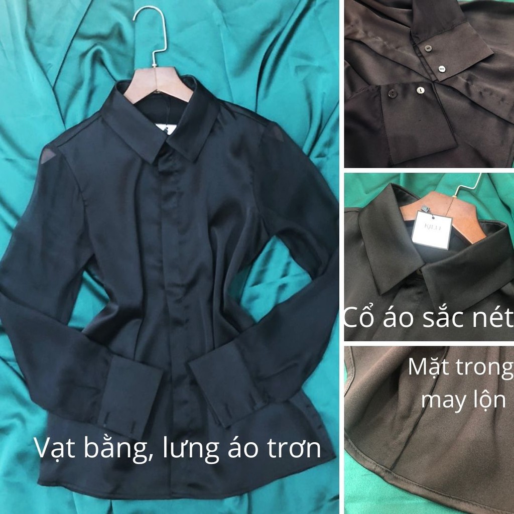 Á sơ mi đen nữ 💖vải lụa mềm💖 Áo công sở nữ dài tay cổ đức