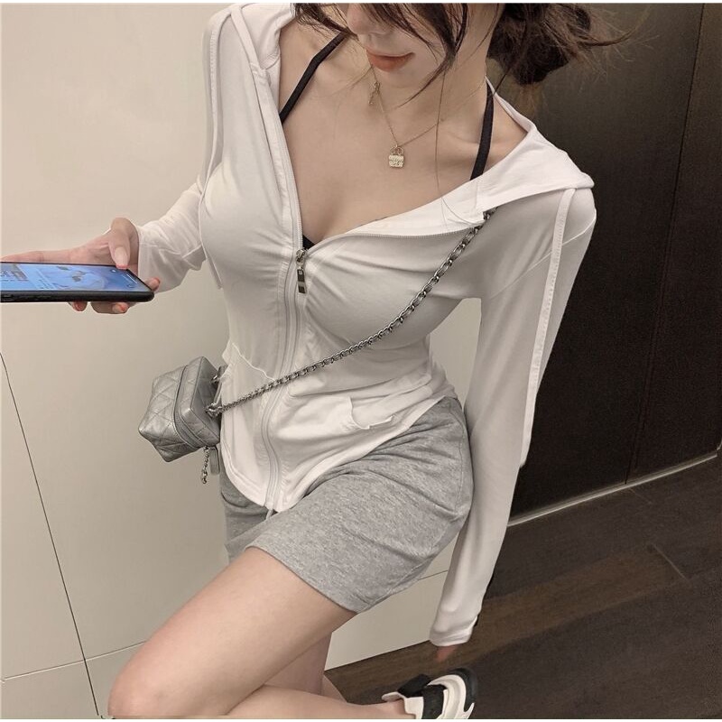 Áo Khoác Cardigan Mỏng Tay Dài Có Khóa Kéo Thời Trang Xuân Thu Phong Cách Hàn Quốc Cho Nữ