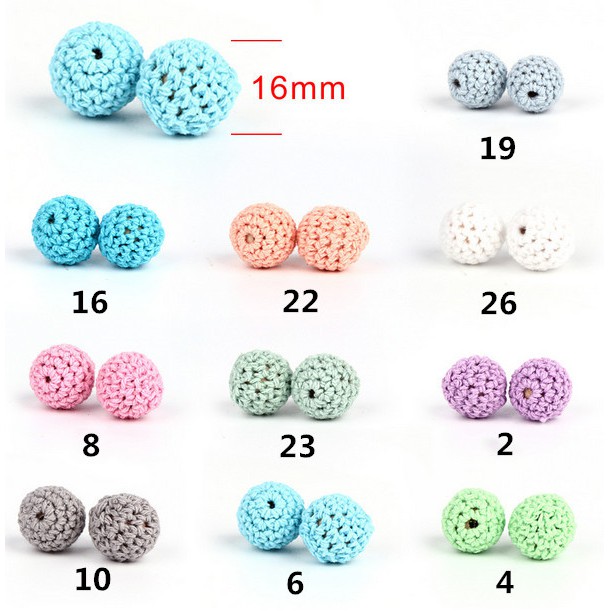 16mm 10pcs Crochet Round Wooden Beads Handmade  Ball Can Chew DIY Nursing Jewelry Organic Teething Beads Bracelet Beads