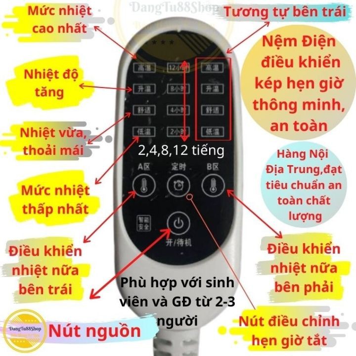 Chăn Điện Đệm Sưởi Ấm Tạo Nhiệt Thông Minh [KT 0.7*1.5; 1.2*1.5; 1.5*1.8m Có Hẹn Giờ Với 2 Chế Độ Nhiệt Độc Lập]