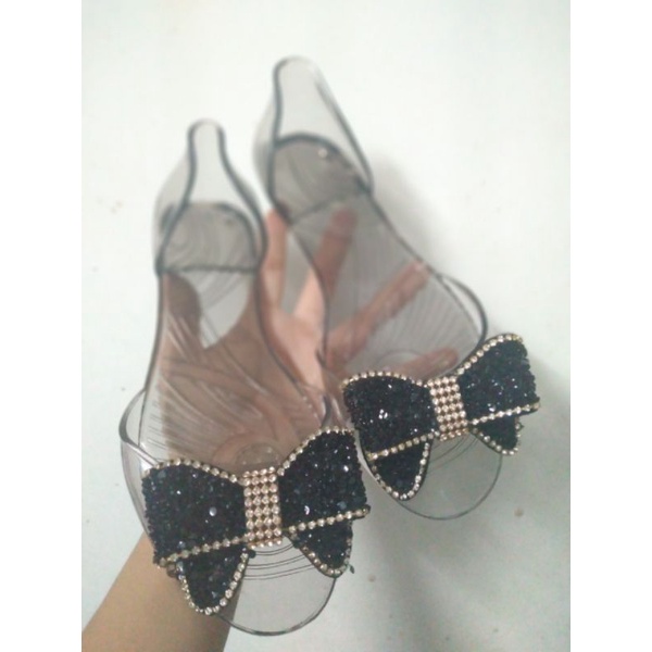 Giày nhựa nơ kim tuyến xanh  có video sp