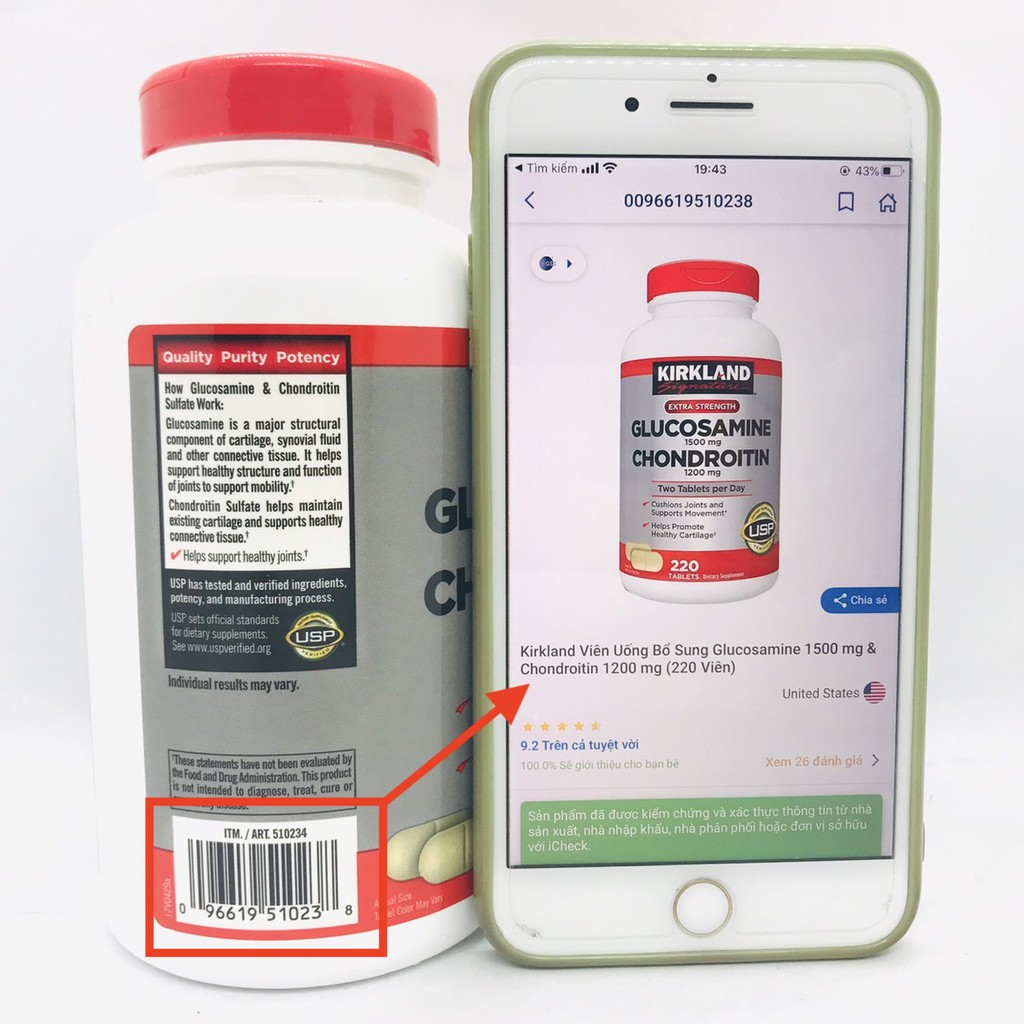 [DATE 2025] Viên Uống Kirkland Signature Glucosamine 1500mg Chondroitin 280 Viên