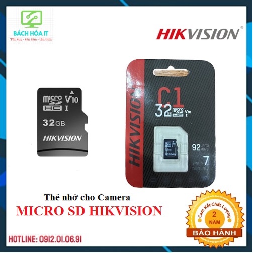 Thẻ nhớ MicroSD Hikvision 32GB/64GB/128GB, tốc độ đọc 92MB/s, chính hãng, bảo hành 24 tháng