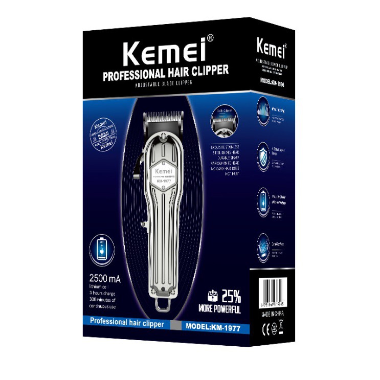 Tông Đơ Cắt Tóc Chuyên Nghiệp Kemei KM1977 Kèm 4 Cữ Cắt (1.5mm, 4.5 mm, 3mm, 6mm)