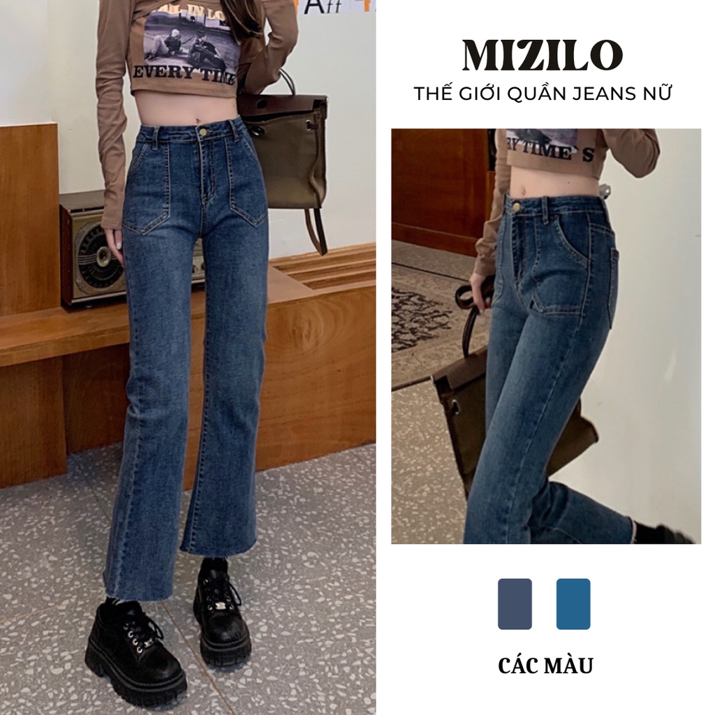 Quần jean nữ ống đứng, quần bò ống suông gấu vát túi nổi, Hàng loại 1 jeans cạp cao co giãn 4 chiều màu ghi đá. Ảnh thật