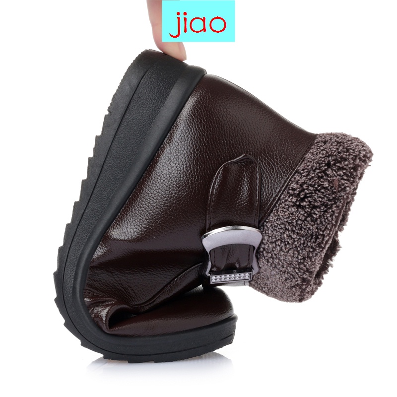 Giày bốt đế bệt chống trượt vải cotton lót nhung giữ ấm vào mùa đông dành cho nữ trung niên và lớn tuổi