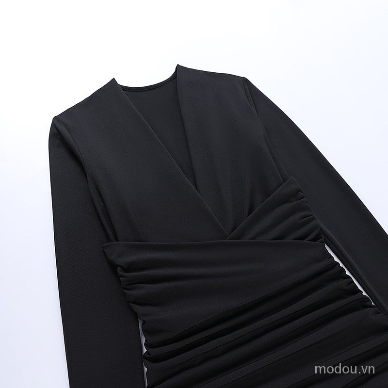 Đầm bodycon cổ chữ V tay dài 6Z0F