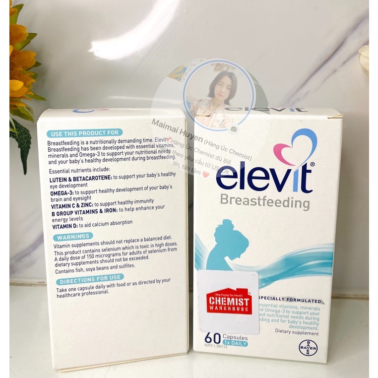 Đủ bill+tem chemist elevit sau sinh cho con bú breastfeeding úc hộp 60 viên - ảnh sản phẩm 3