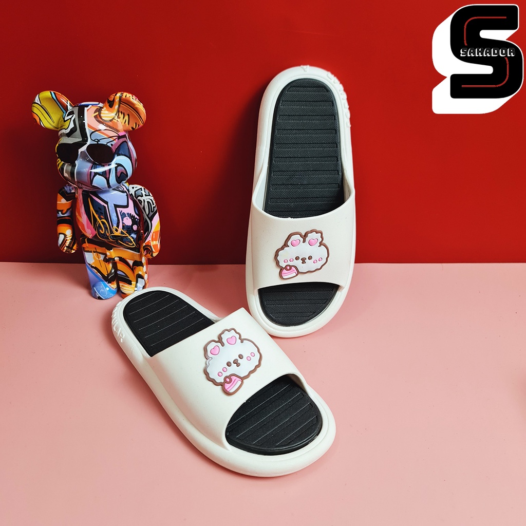 Dép nữ quai ngang đúc nguyên khối siêu êm nhẹ Sticker hình thỏ dễ thương D7740
