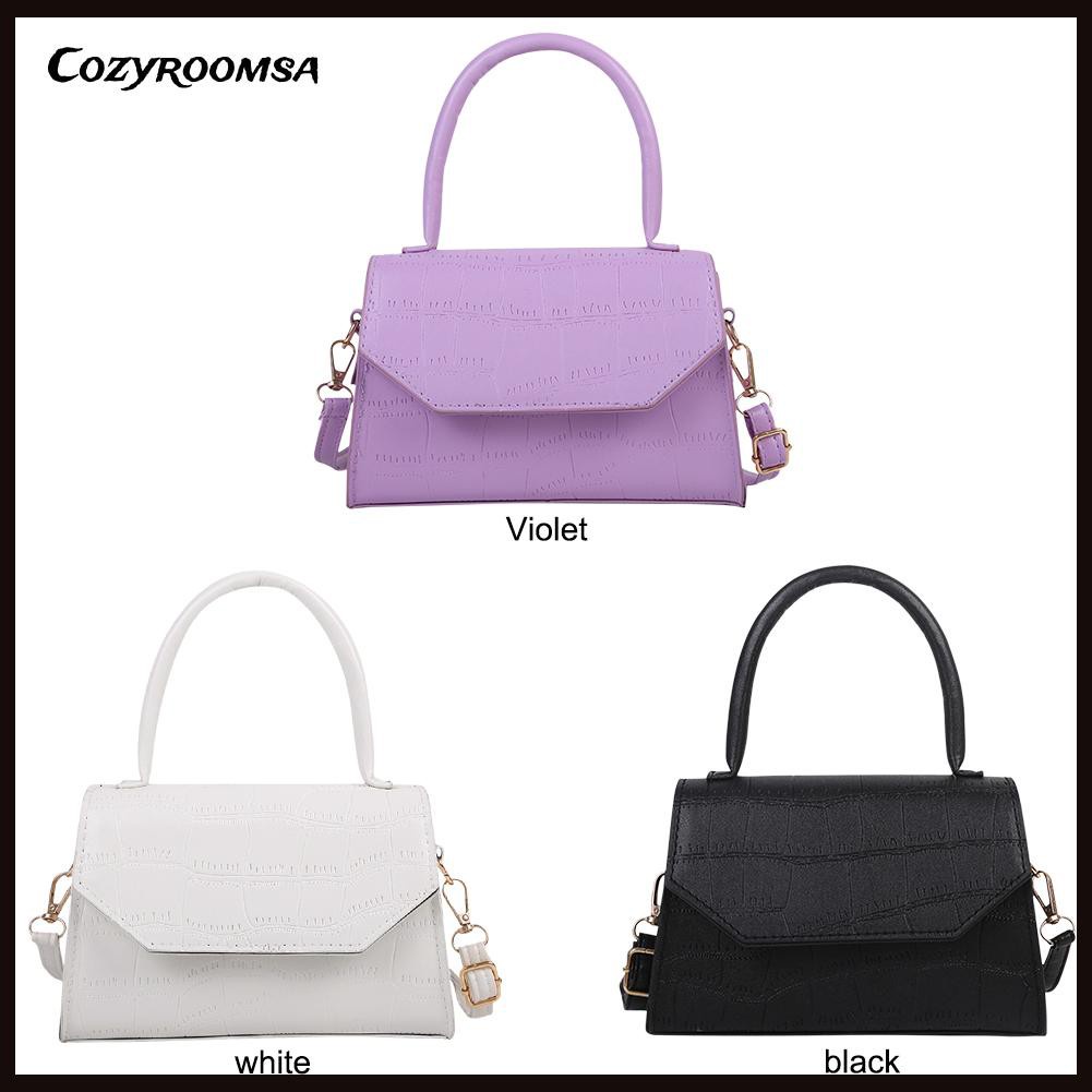 Women PU Pure Color Shoulder Bag Vintage Ladies Small Top-handle Handbag