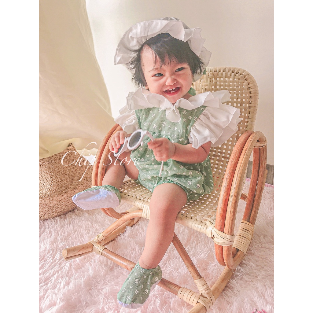 Romper bé gái CHIP STORE Bộ liền thân cho bé sơ sinh - 1 tuổi màu xanh mint cổ bèo xinh xắn