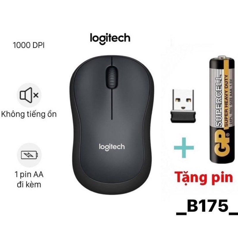 Chuột không dây Logitech B175 + tặng kèm pin xịn. Hàng chính hãng (quà tặng của nhãn hàng)