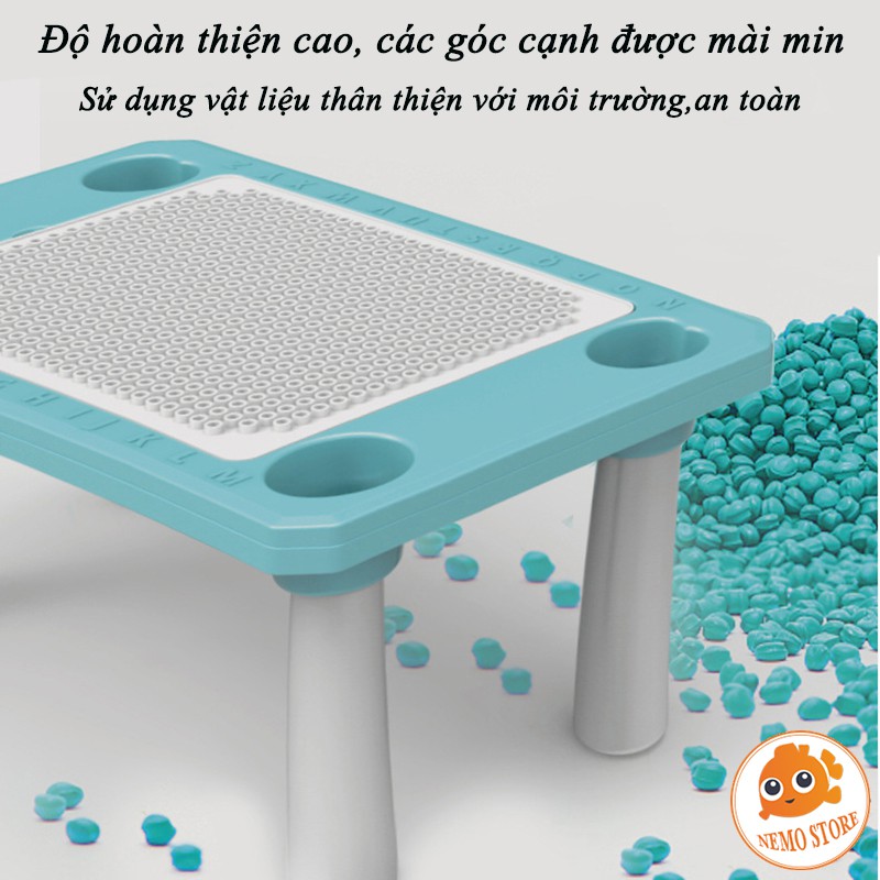 Bàn lego cho bé đa năng hình chữ nhật - Bộ bàn ghế cho bé thoả sức lắp ghép sắp xếp vừa học vừa chơi