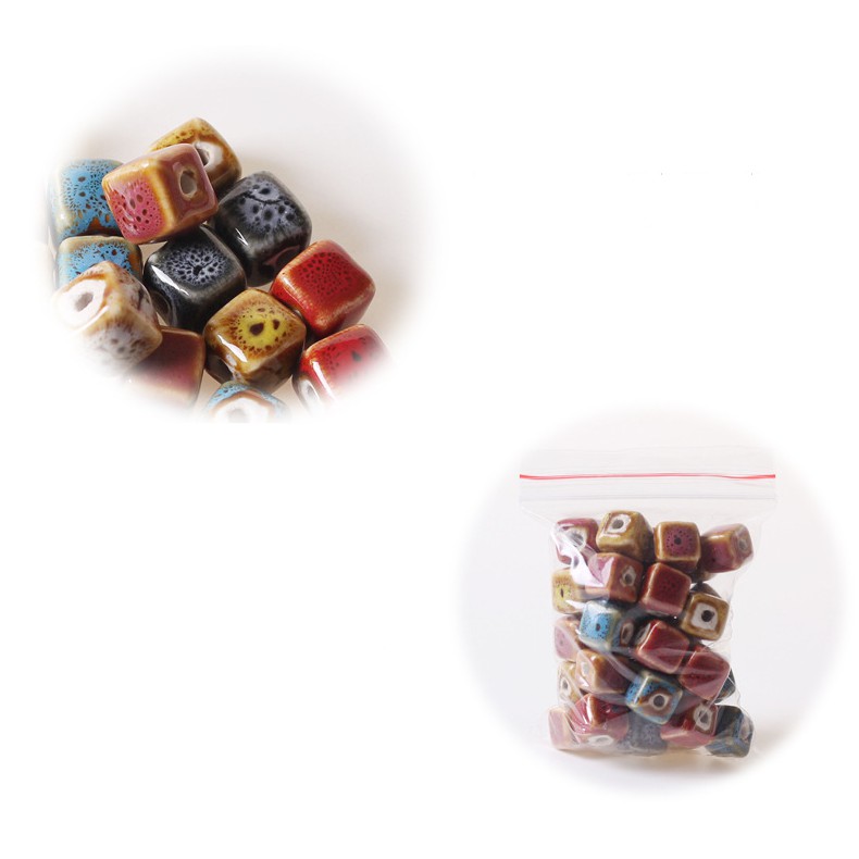 15 hạt gốm sứ vuông nhiều màu 9mm làm vòng- Nguyên liệu Thủ Công Giá Rẻ