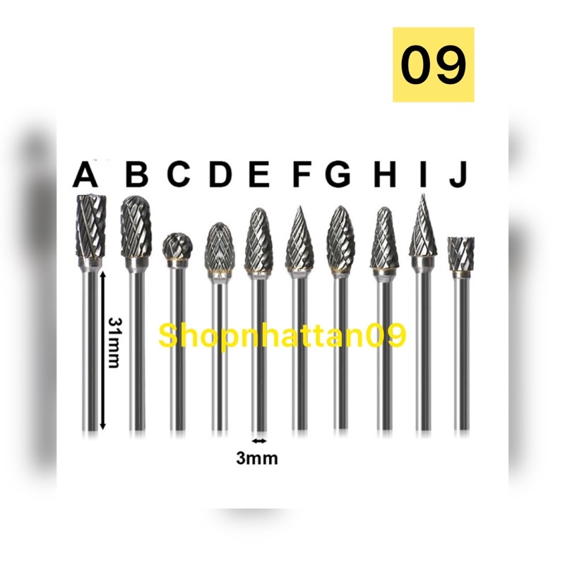 Mũi phay, mũi mài khắc hợp kim trục 3mm rãnh