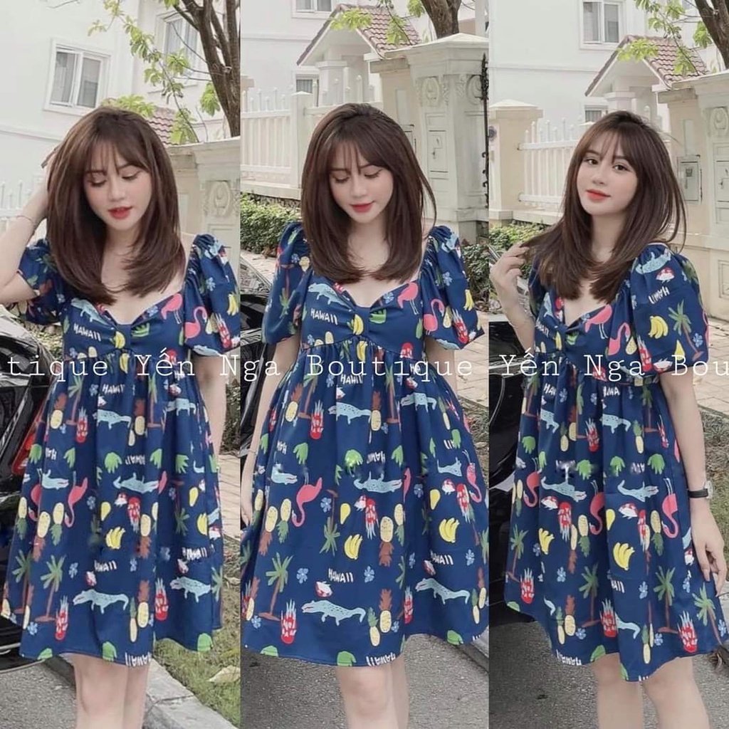 Đầm bầu ngắn tay M302 chất lụa hàn thời trang thiết kế freesize từ 45 đến 70kg