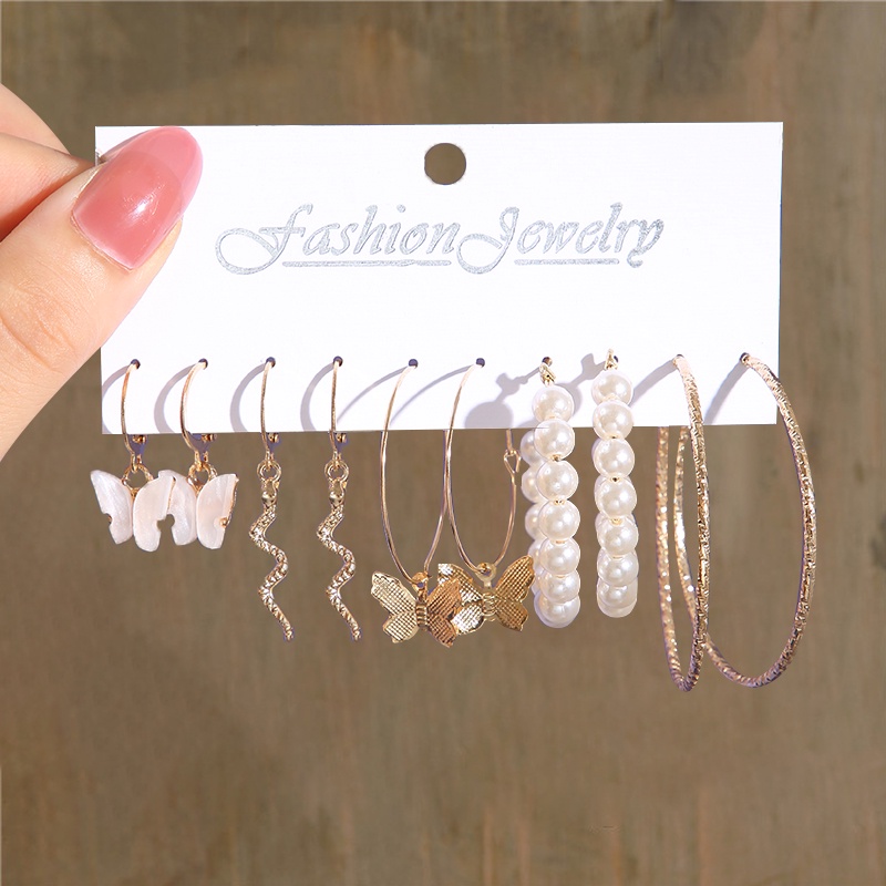 Bông Tai Mạ Bạc 2022 Hình Tròn / Bướm / Ngọc Trai Nhiều Màu Sắc Phong Cách Cổ Điển Thời Trang Cho Nữ