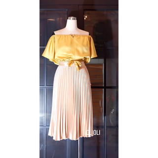 Chân váy xếp ly Olioli Fashion (lụa satin, màu be)