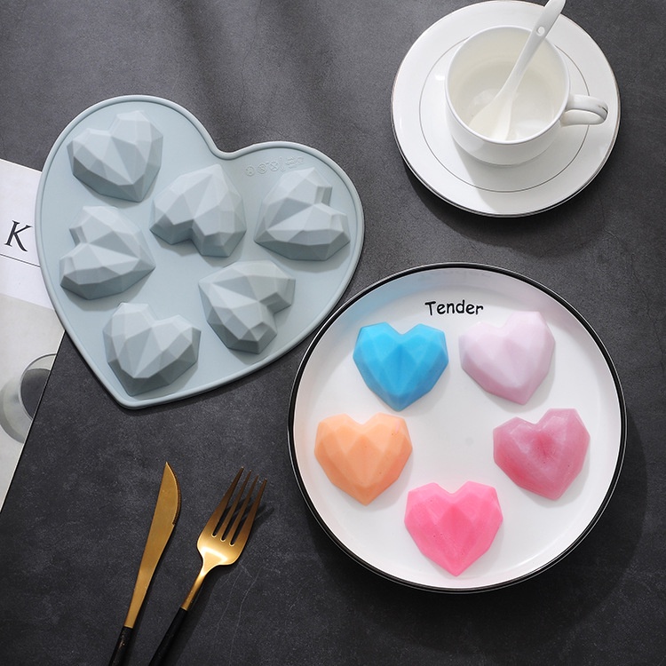 Silicone Khuôn Silicon Làm Bánh 6 Ô Hình Trái Tim 3d