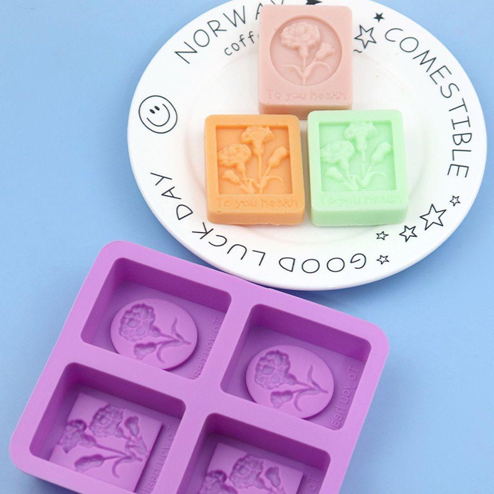 Khuôn Silicone Làm Xà Phòng 4 Ngăn Tạo Hình Hoa Cẩm Chướng 3D DIY