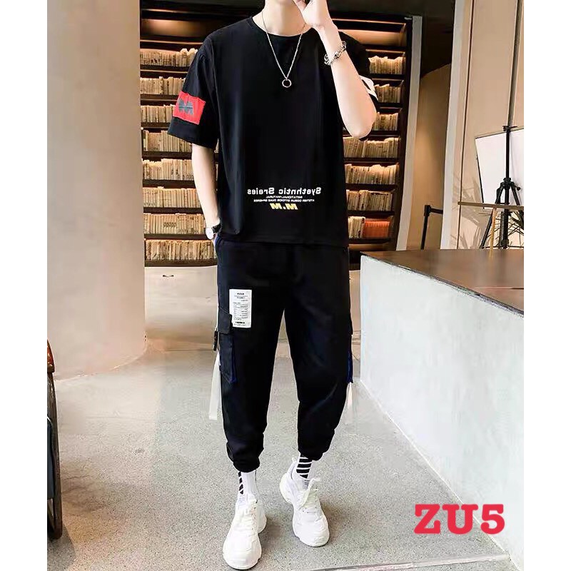 Bộ quần áo nam ngắn tay quần túi hộp chất cotton thoáng mát - ZU5