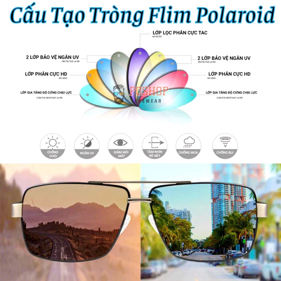 Kính mát nữ cao cấp POSHOP kiểu xếch mắt mèo tròng phân cực polaroid cao cấp chống chói tia cực tím uv thời trang VXECH