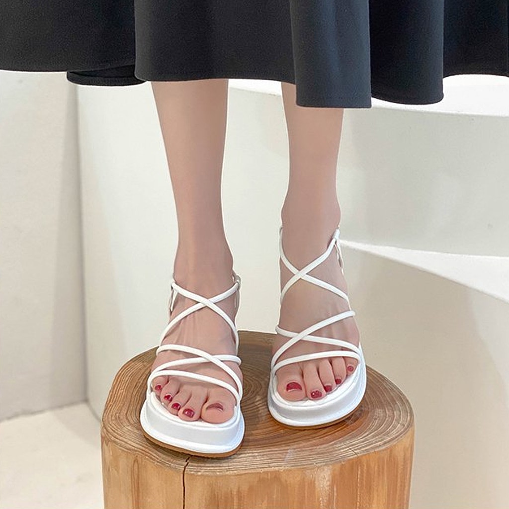 Giày Sandal Nữ Ulzzang Vintage, Dép Quai Hậu Cao Su Quai Chéo Đan Xen Đế Độn 5cm Hàn Quốc, Street Style - Iclassy_shoes